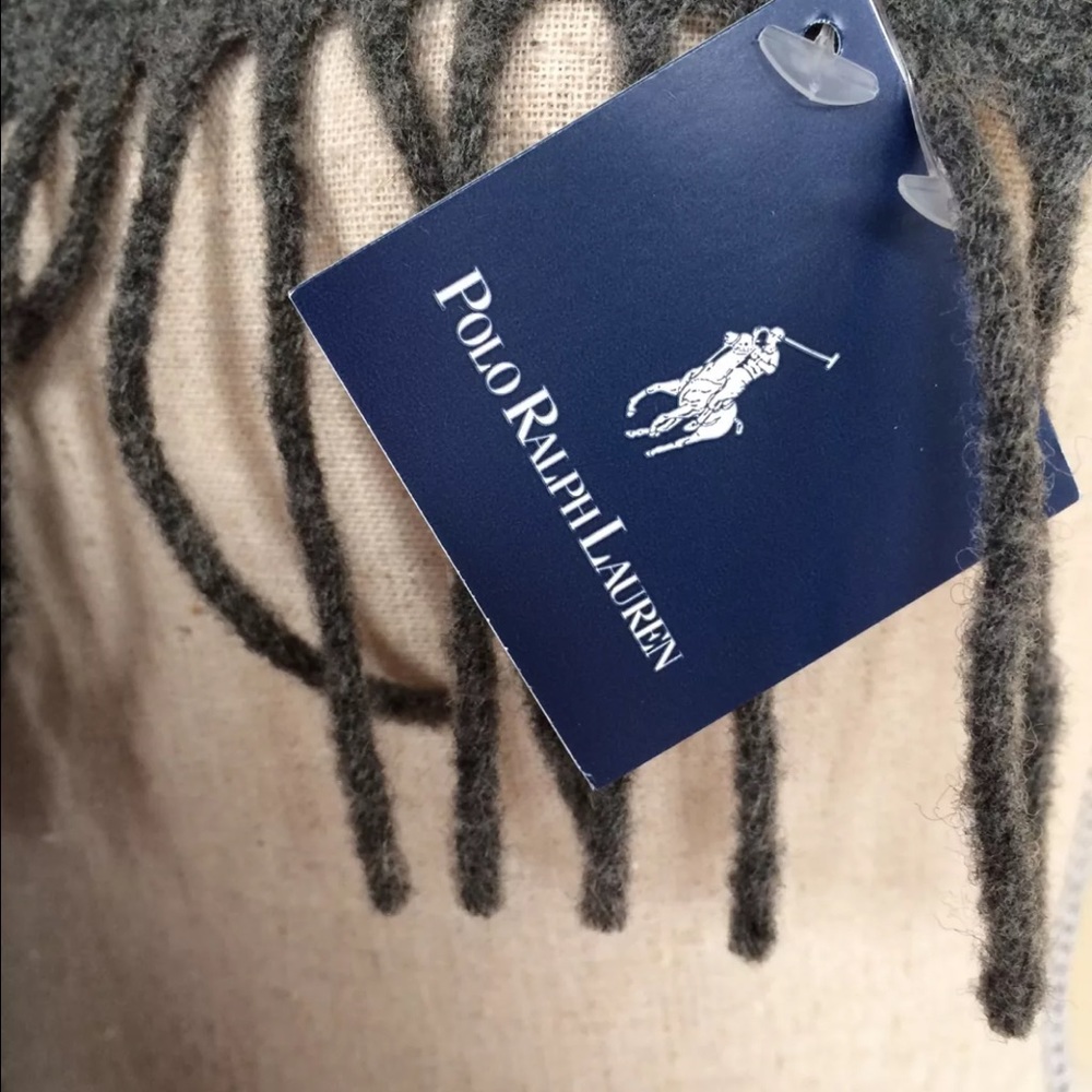 RALPH LAUREN Gray Wool Scarf Black Polo Pony NWT - Picture 4 of 4
